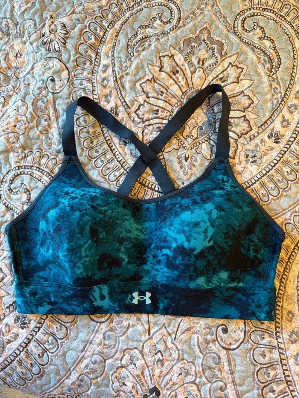 Under Armour Teal & Black Printed Crossback Sports Bra